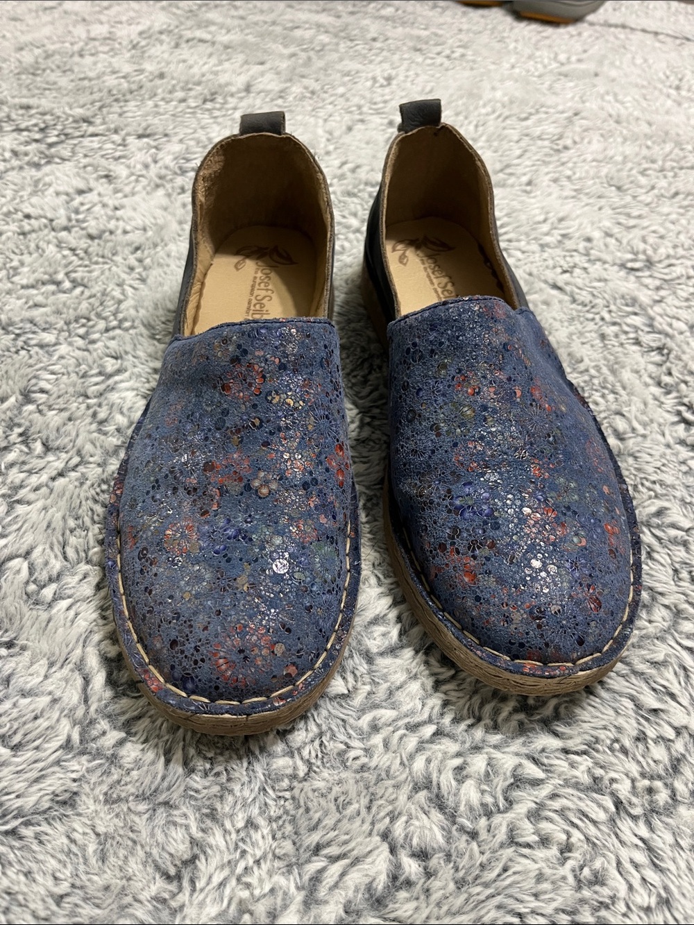 Josef Seibel Navy Multicolor Floral Slip-On Mules